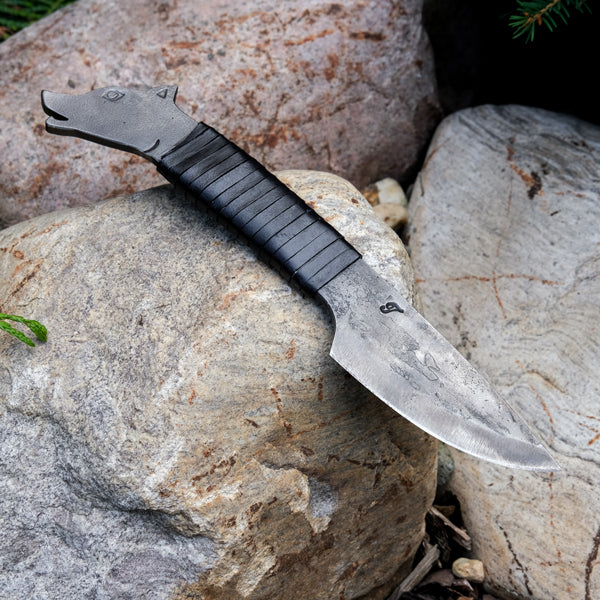 Forged Celtic knife Wolf's head with scabbard