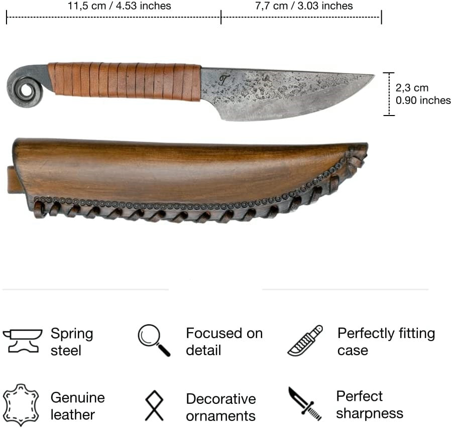 Kovaný keltský nůž Šnek (malý) s pochvou