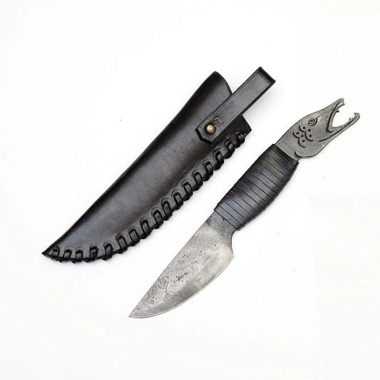 Forged Celtic Knife Fish Head with Scabbard