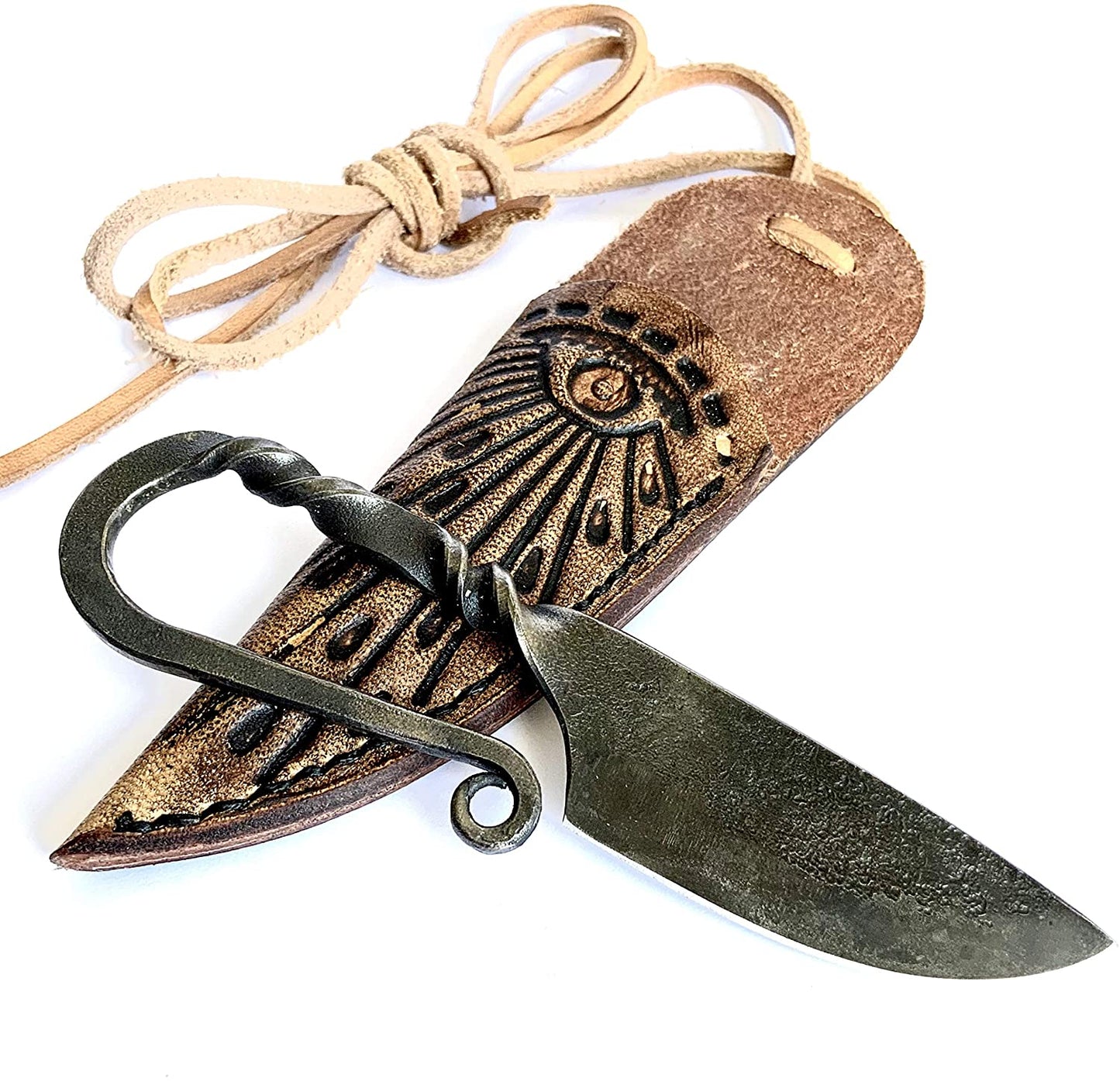Jedinečný set - kovaný keltský nůž C3 s pochvou, náramek a klíčenka