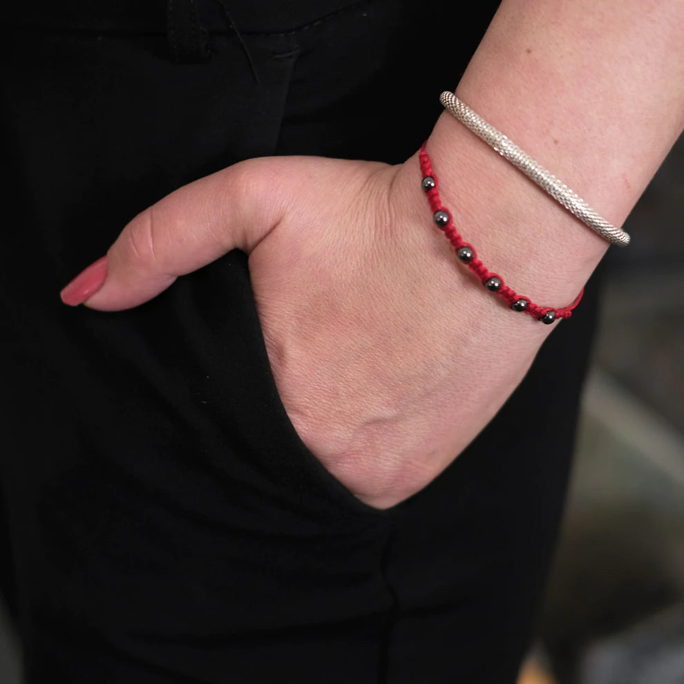 Stylish braided Kabbalah bracelet with hematite beads