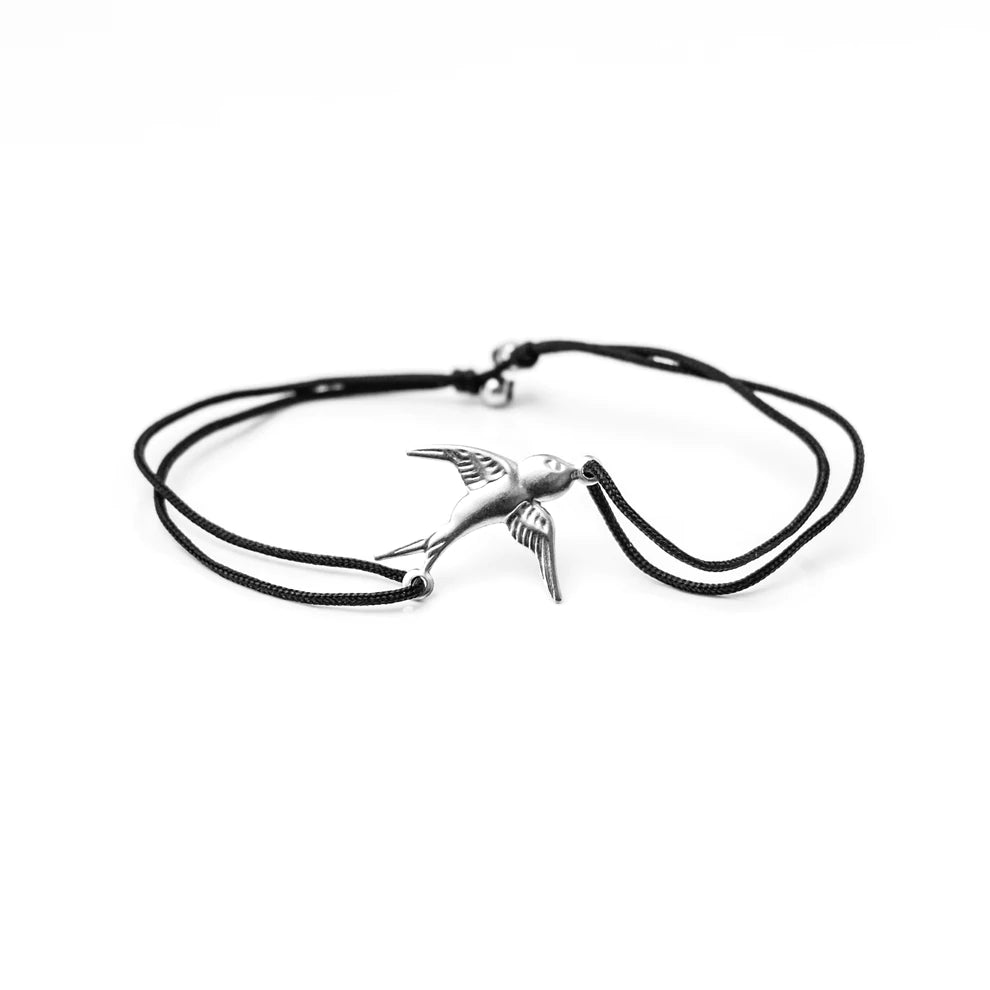 Stylish black Shamballa bracelet - swallow symbol