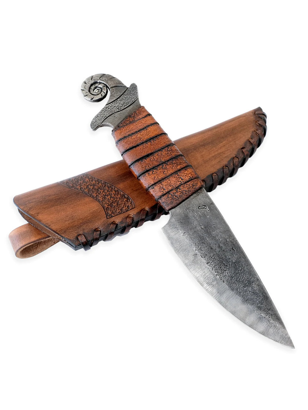 Kovaný vikingský nůž Šnek s pochvou