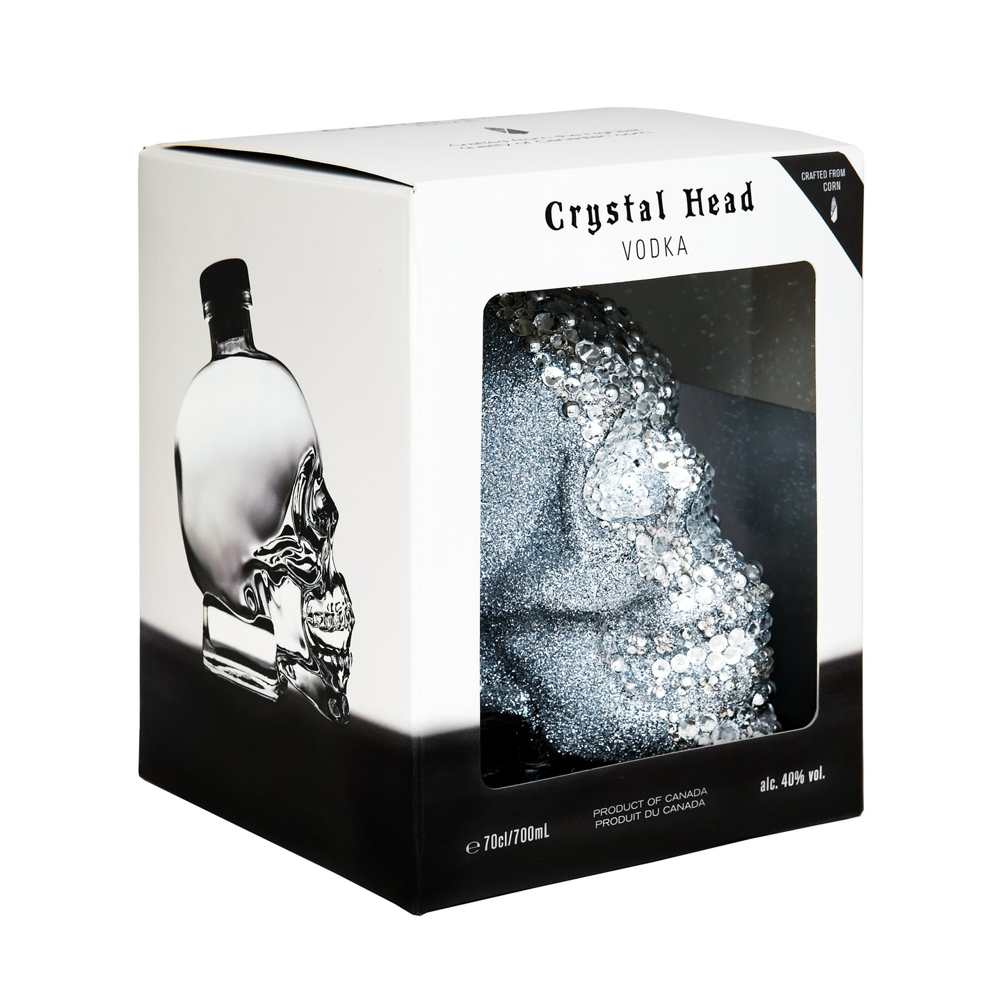 Crystal Head vodka decorated with cut glass stones
